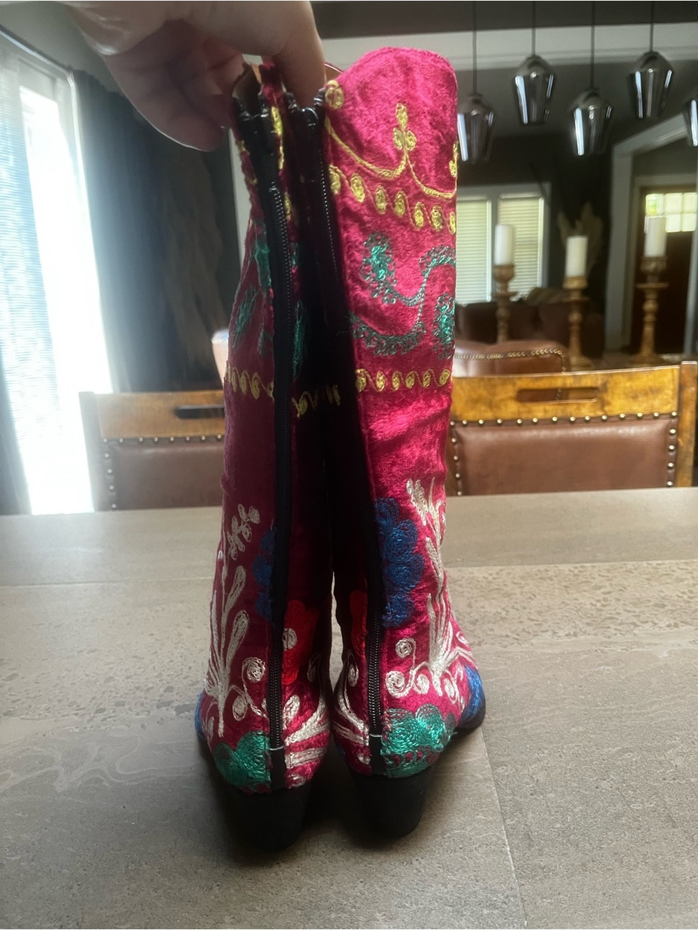 Vintage Artemis Arte Red Velvet Boots Floral Applique Size 39 - Picture 7 of 9